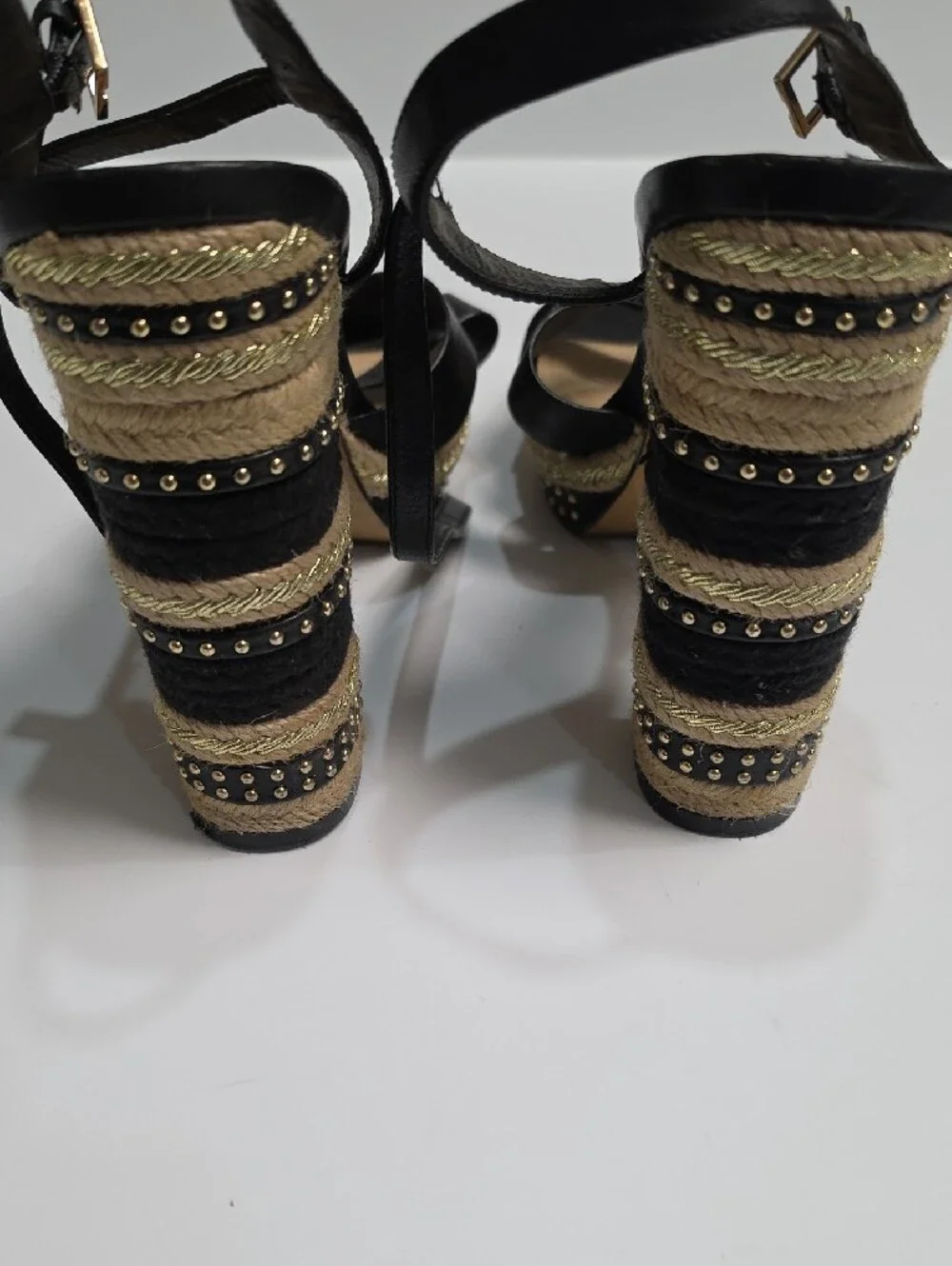 ALDO Esmerie Black Combo Strappy Espadrille Wedge Sandals - Size 11